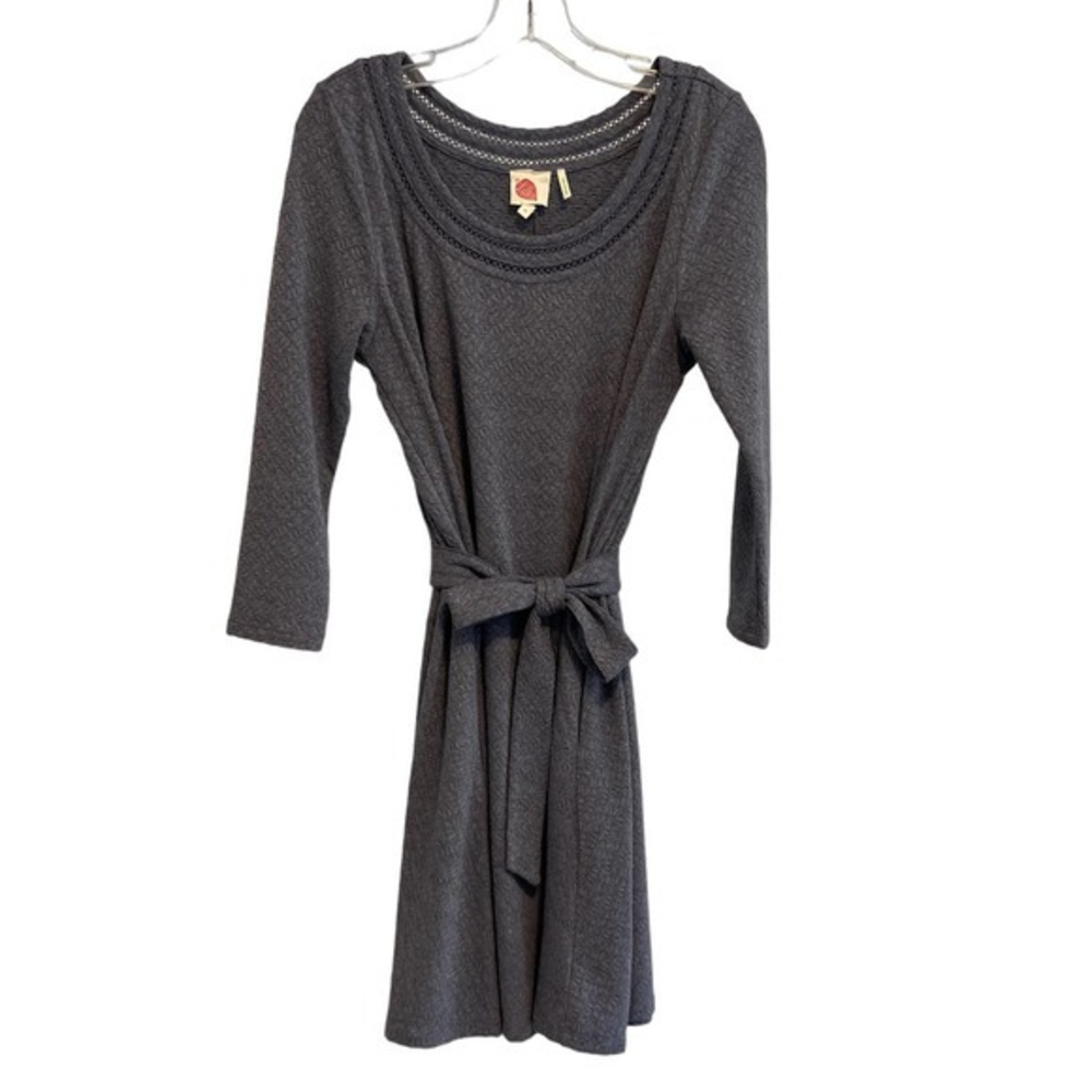 Lilka‎ Grey Long Sleeve Soft Textured Belted Dress Medium Pre-owned